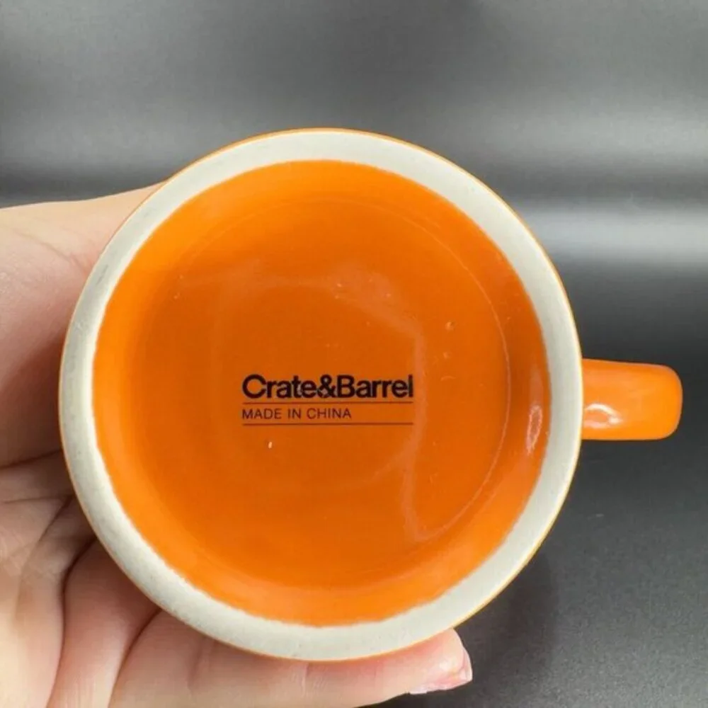 Crate & Barrel Orange Coffee Mug Cup Purple Black Halloween Cats Ceramic Set‎ 2